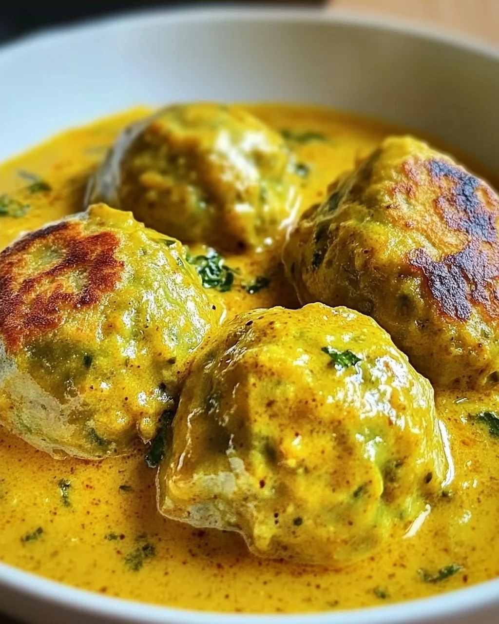 Vegane Linsenknödel in Curry-Sauce