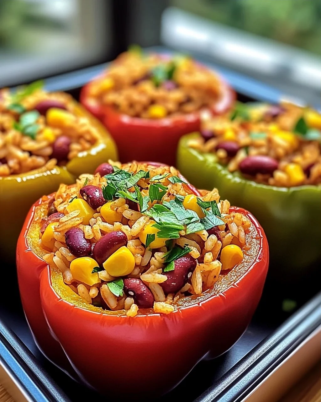 Vegetarische gefüllte Paprika mit Reis leicht gemacht