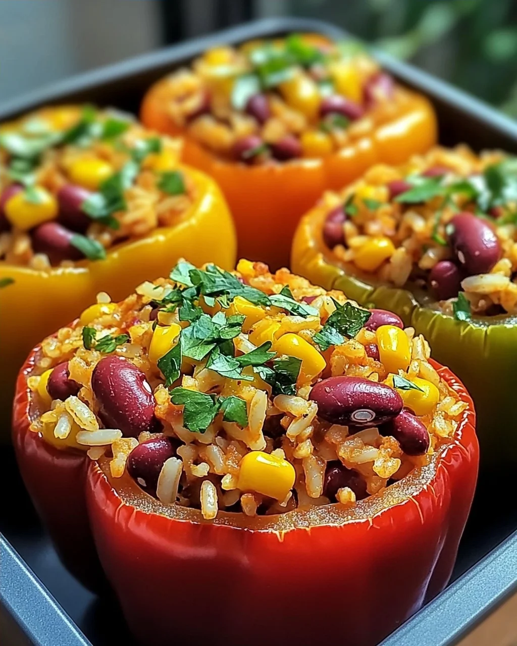 Vegetarische gefüllte Paprika mit Reis leicht gemacht