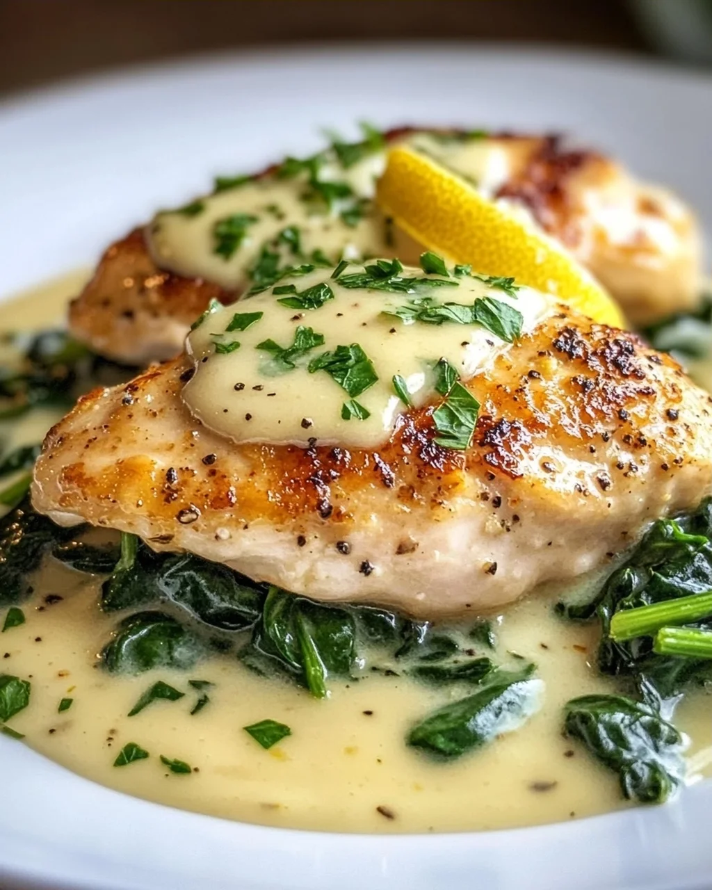 Zitronen-Parmesan Hähnchen mit Spinat