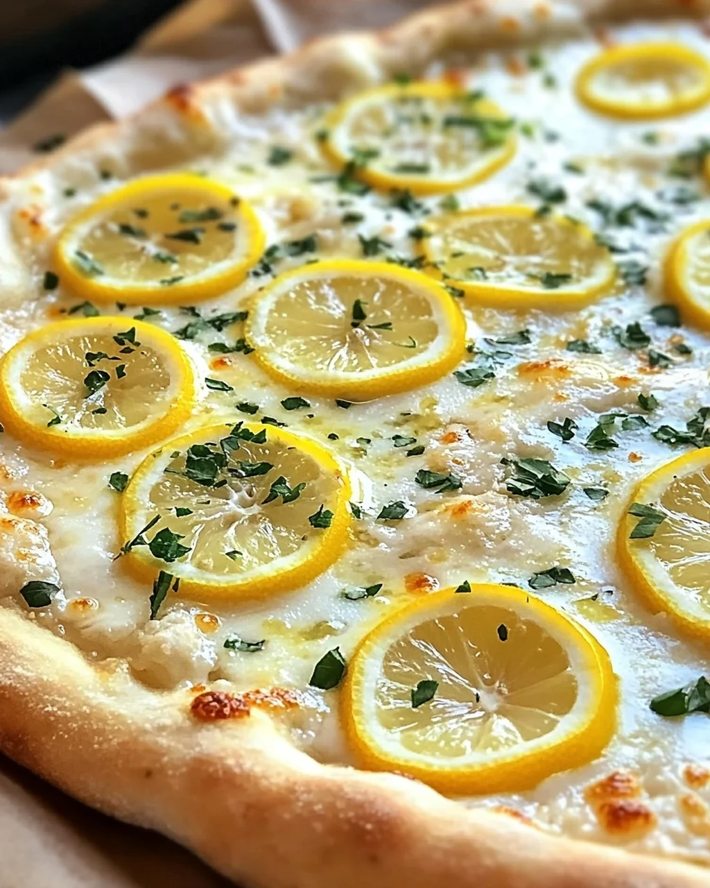 Zitronenpizza mit cremiger Mozzarella genießen