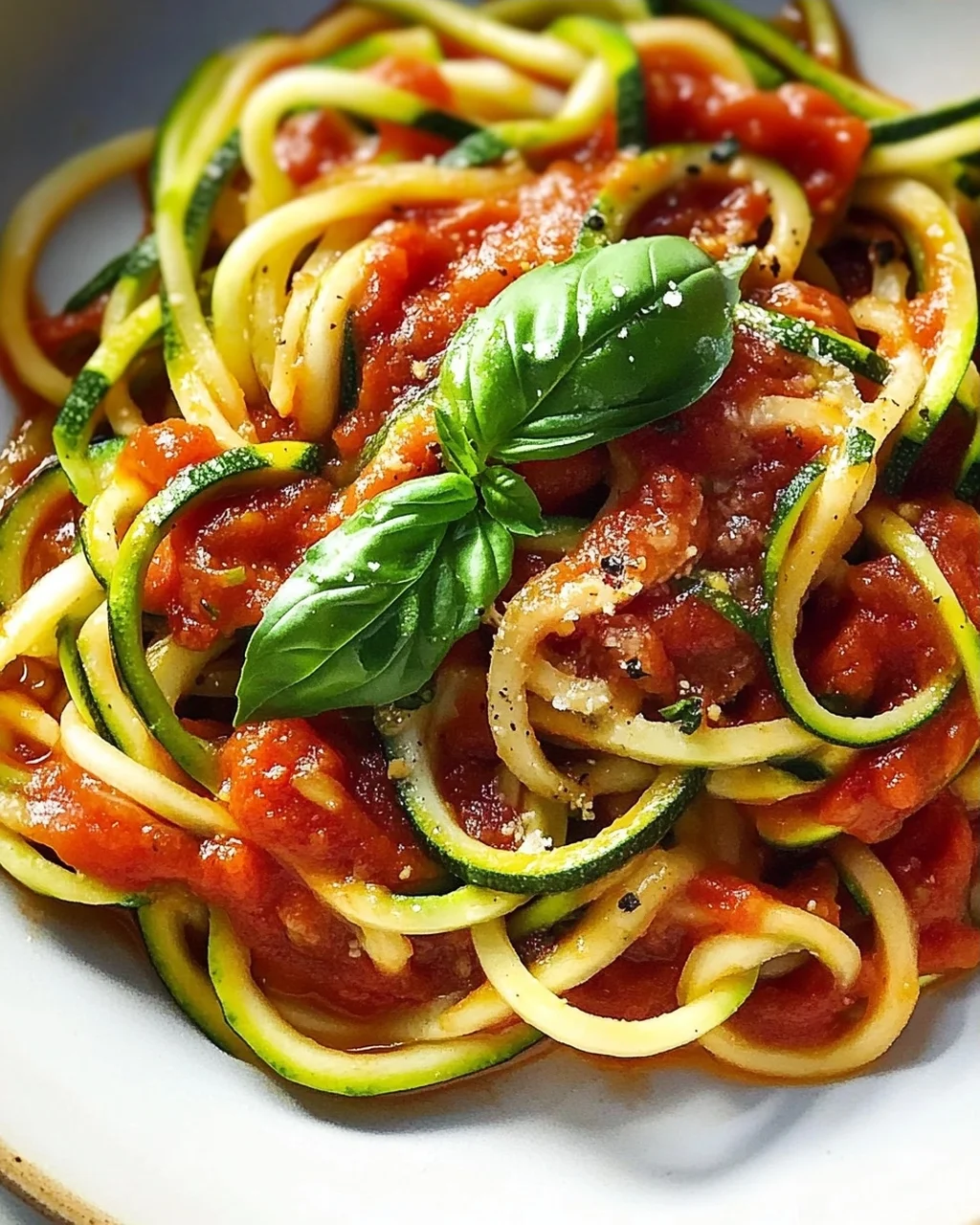 Zucchini Nudeln mit Tomaten-Basilikum Sauce – Gesund & Lecker!