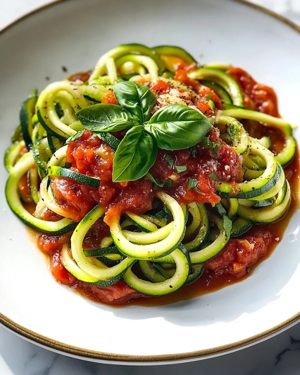 Zucchini Nudeln mit Tomaten-Basilikum Sauce – Gesund & Lecker!